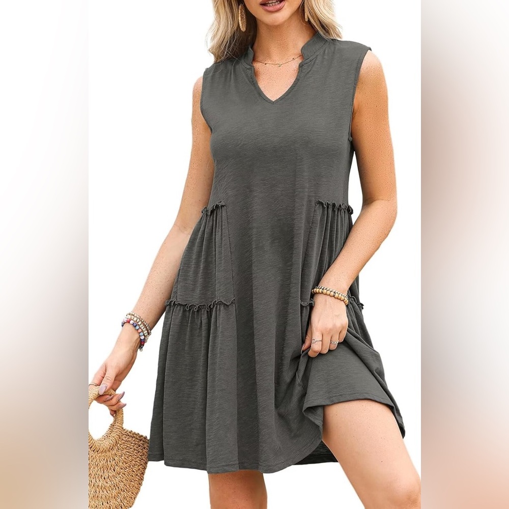 Acelitt Women's Casual Swing V Neck Sleeveless Dresses
